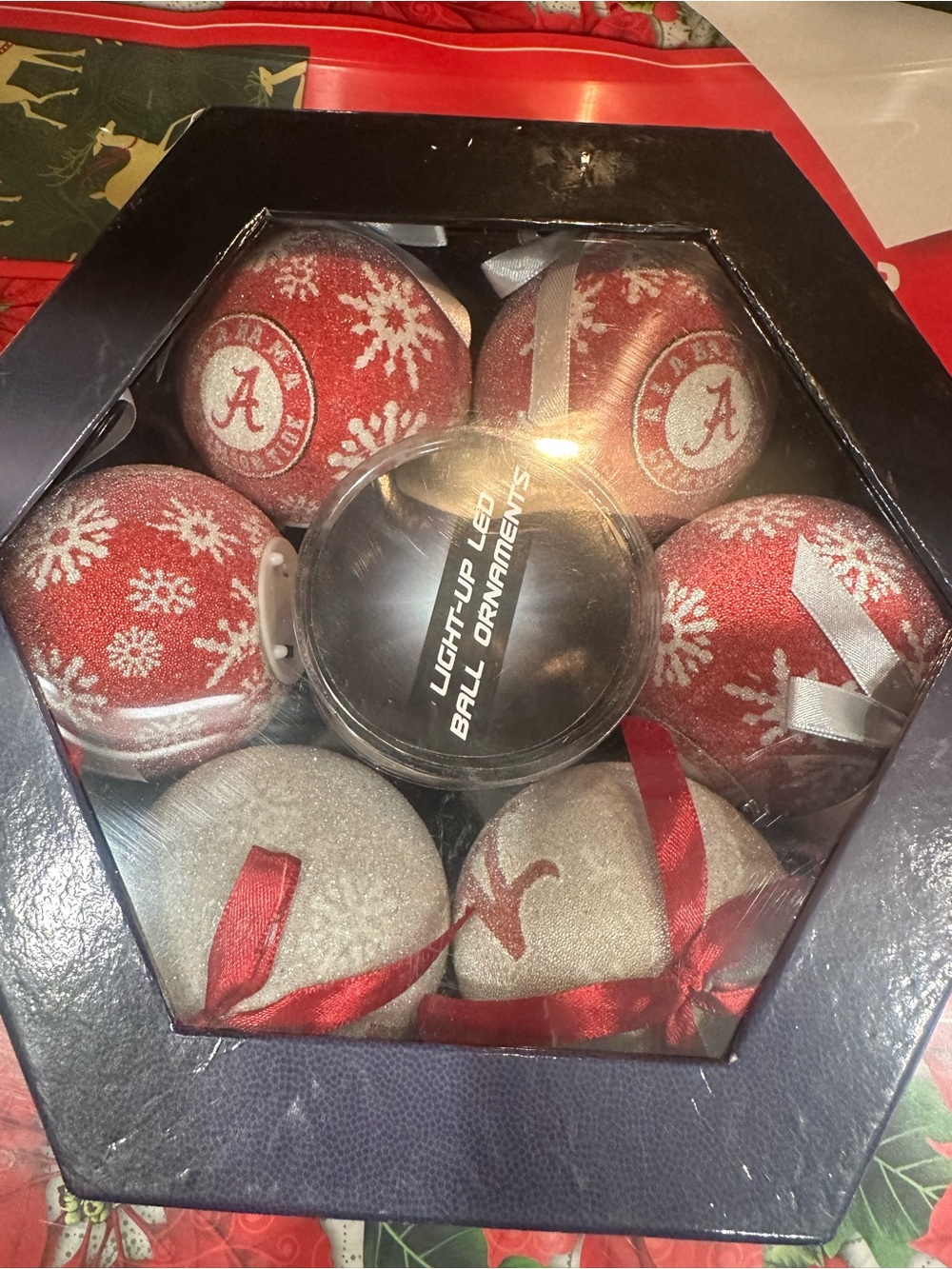 Source Unknown Red and Silver LED College Holiday Ball Ornaments